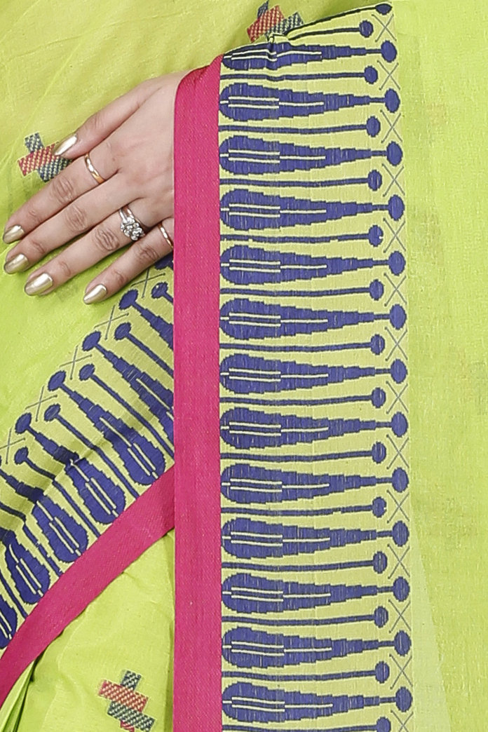 Olive Green Pure Cotton Simar Tant Saree (1037)